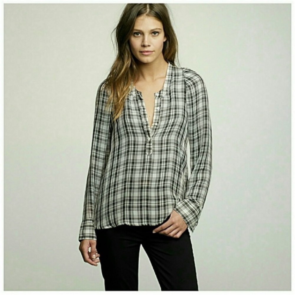 J. Crew NWT Silk Dressed-up Plaid 🤍🩶🖤 Drapey Blousanna Plaid Tunic SZ 6